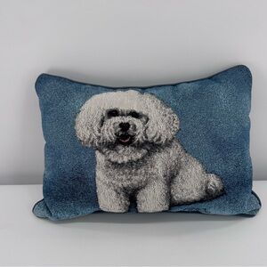 Linda Picken Tapestry Sofa Throw Blue Pillow White Bichon Dog‎ Home Decor